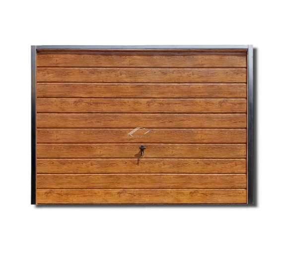 Uchylna brama do muru 2,7x2m - panel poziomy szeroki, kolor drewnopodobny Sosna