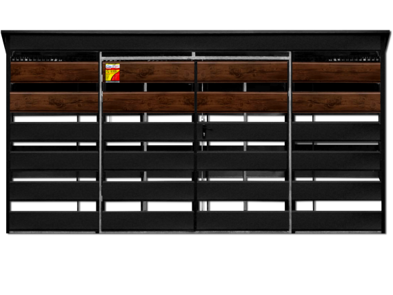WIATA ŚMIETNIKOWA SMK 4,5X2 – DRZWI DWUSKRZYDŁOWE, OKUCIA BLACHARSKIE, CZARNY MAT & ORZECH