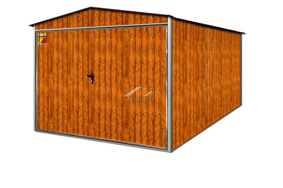 GARAŻ BLASZANY DREWNOPODOBNY 3X4 – DWUSPADOWY DACH, BRAMA UCHYLNA