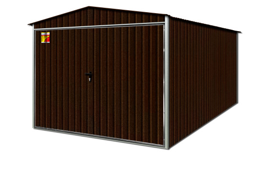 GARAŻ BLASZANY 2X4 BRĄZ MAT – DWUSPADOWY DACH, BRAMA UCHYLNA