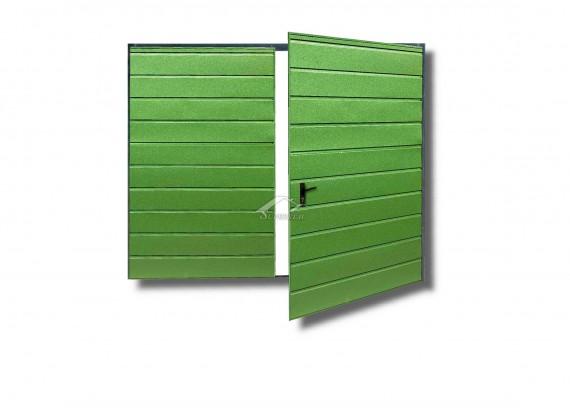 Dwuskrzydłowa brama do muru 3x2,2m - panel poziomy szeroki, kolor miętowy RAL 6029
