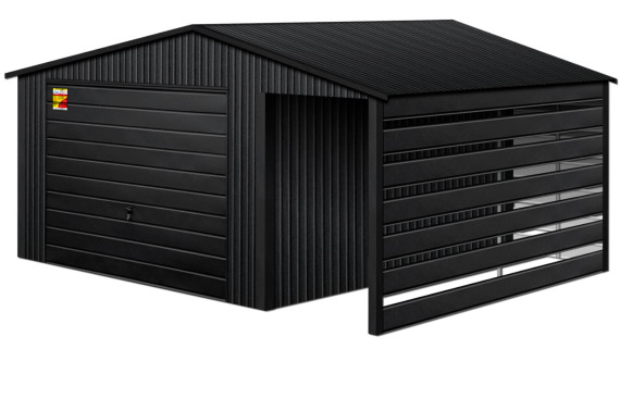 GARAŻ LUX 7X7 Z WIATĄ SMK – DWUSPADOWY DACH, BRAMA UCHYLNA, OKUCIA BLACHARSKIE DACHU I NAROŻNIKÓW