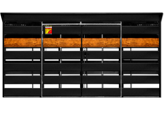 WIATA ŚMIETNIKOWA SMK 4,5X2 – DRZWI DWUSKRZYDŁOWE, OKUCIA BLACHARSKIE, CZARNY MAT & ZŁOTY DĄB