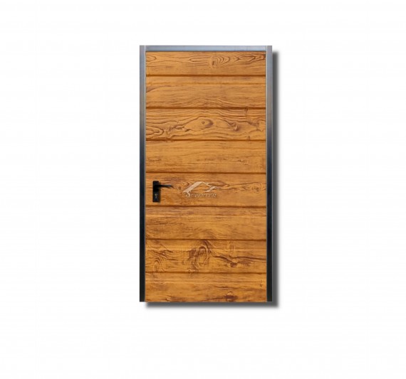 PRAWE DRZWI DO MURU 0,9x2m - PANEL POZIOMY SZEROKI, OCIEPLENIE, KOLOR DREWNOPODBNY SOSNA