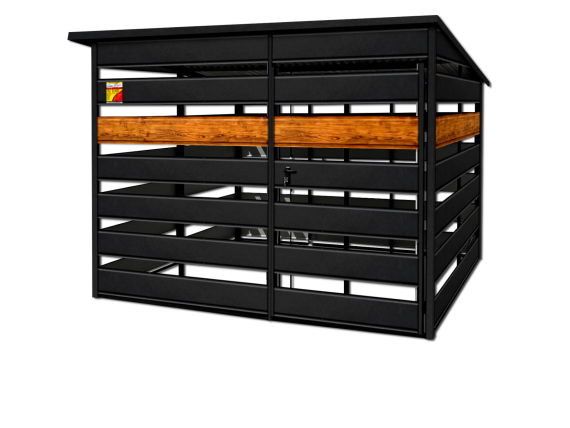 WIATA ŚMIETNIKOWA SMK 3,5X2 – DRZWI JEDNOSKRZYDŁOWE, OKUCIA BLACHARSKIE, CZARNY MAT & ZŁOTY DĄB