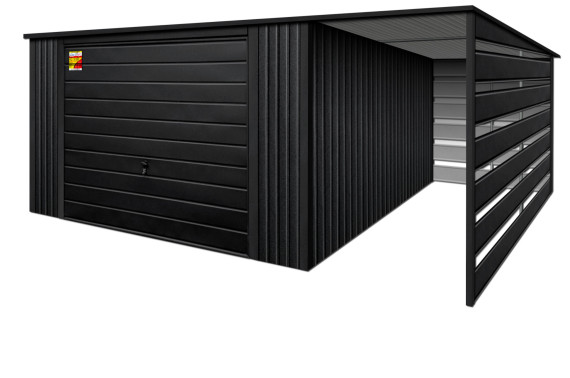 GARAŻ LUX 6X6 Z WIATĄ SMK – SPAD DACHU DO TYŁU, BRAMA UCHYLNA, OKUCIA BLACHARSKIE DACHU I NAROŻNIKÓW