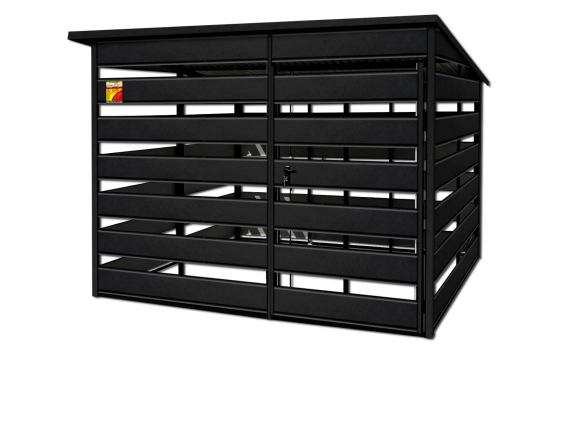 WIATA ŚMIETNIKOWA SMK 2,5X2,5 – DRZWI JEDNOSKRZYDŁOWE, OKUCIA BLACHARSKIE, CZARNY MAT