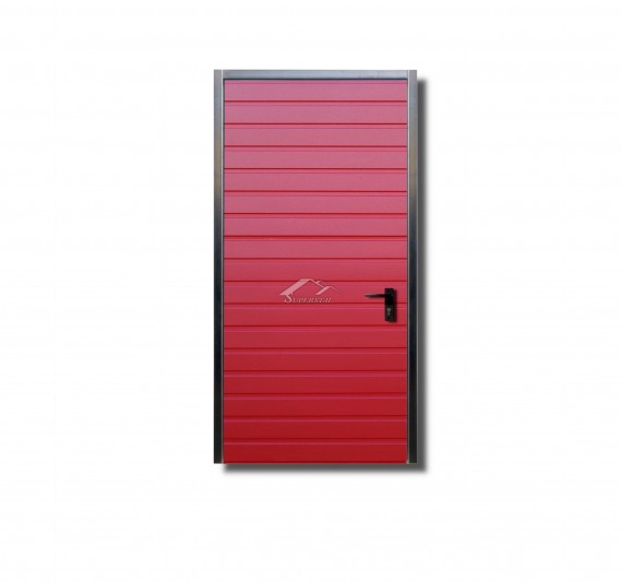 LEWE DRZWI DO MURU 1x2m - PANEL POZIOMY WĄSKI, KOLOR WIŚNIA RAL 3005