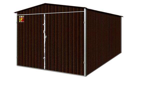 GARAŻ BLASZANY 2X4 BRĄZ MAT – DWUSPADOWY DACH, BRAMA DWUSKRZYDŁOWA