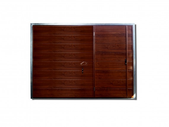 UCHYLNA BRAMA DO MURU 2,5x2,2m - PANEL POZIOMY SZEROKI, DRZWICZKI, KOLOR DREWNOPODOBNY ORZECH
